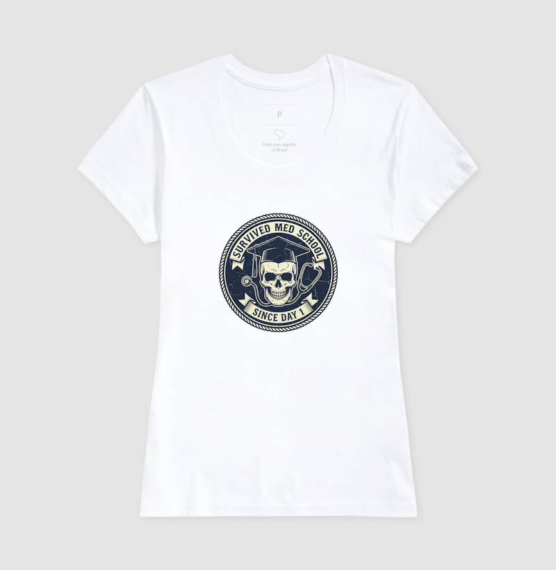 Camiseta Medicina "Survived Med School" – Edição Vintage Skull