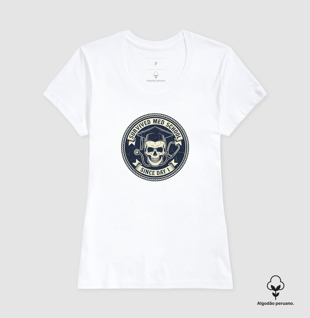 Camiseta Medicina "Survived Med School" – Edição Vintage Skull