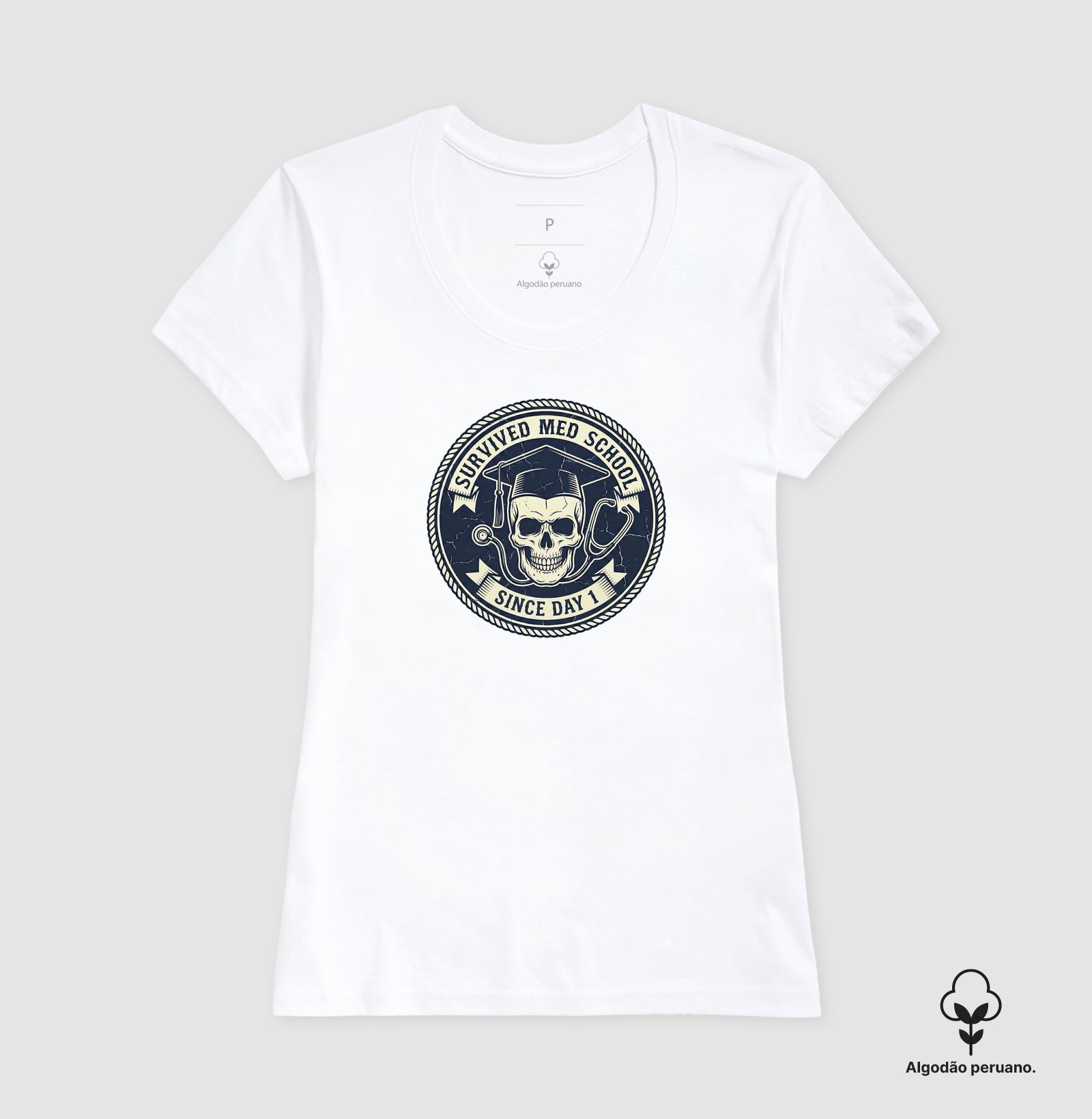 Camiseta Medicina "Survived Med School" – Edição Vintage Skull