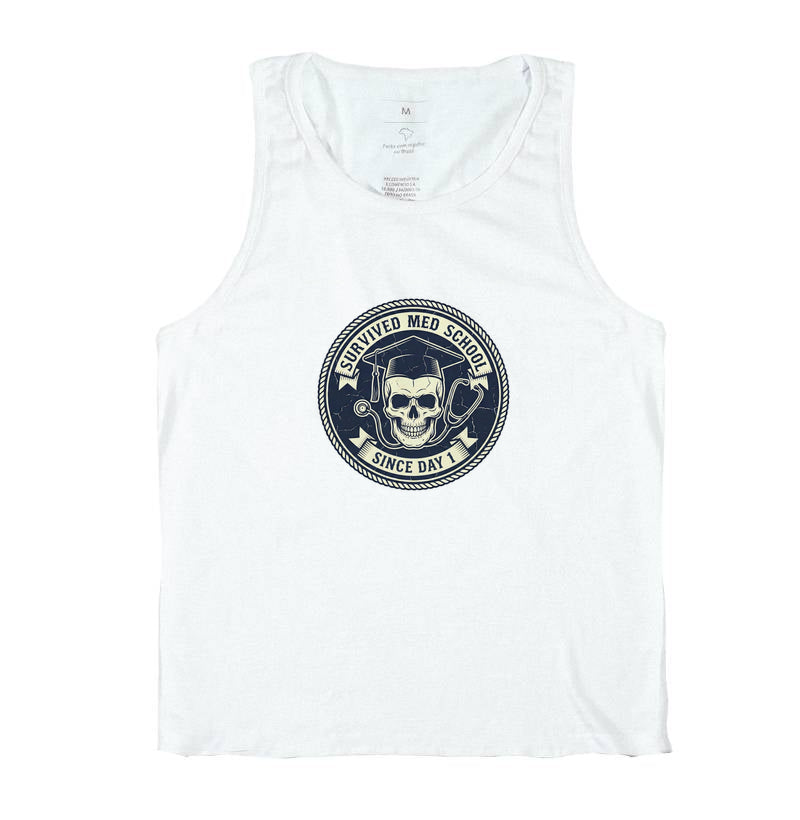 Camiseta Medicina "Survived Med School" – Edição Vintage Skull