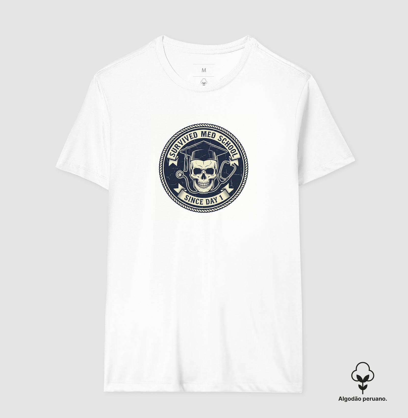 Camiseta Medicina "Survived Med School" – Edição Vintage Skull