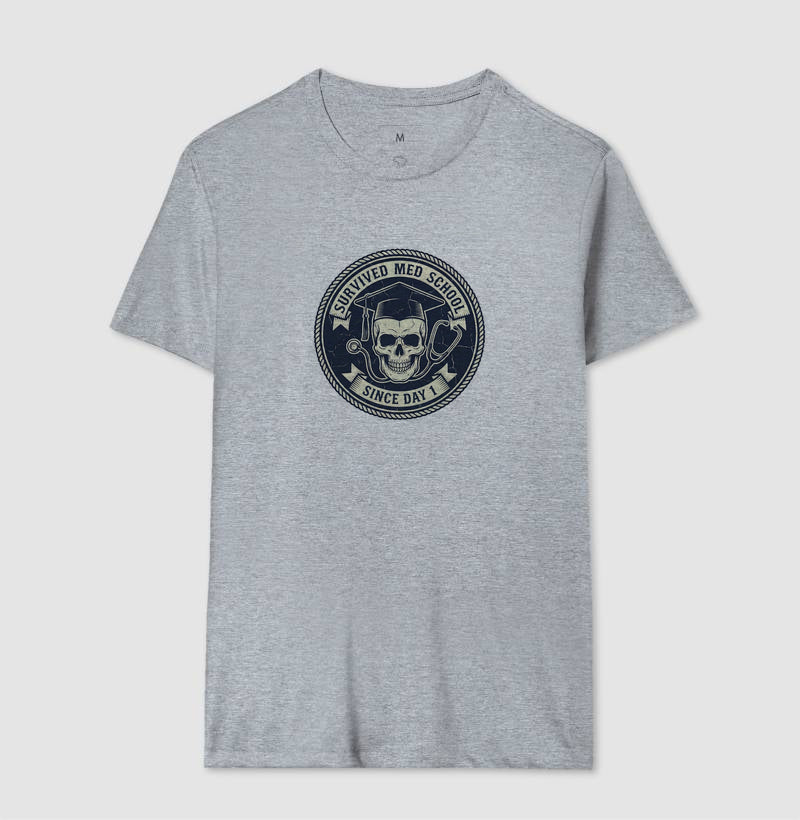 Camiseta Medicina "Survived Med School" – Edição Vintage Skull